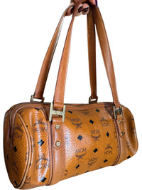 MCM Vintage Cognac Visetos Barrel Shoulder Bag