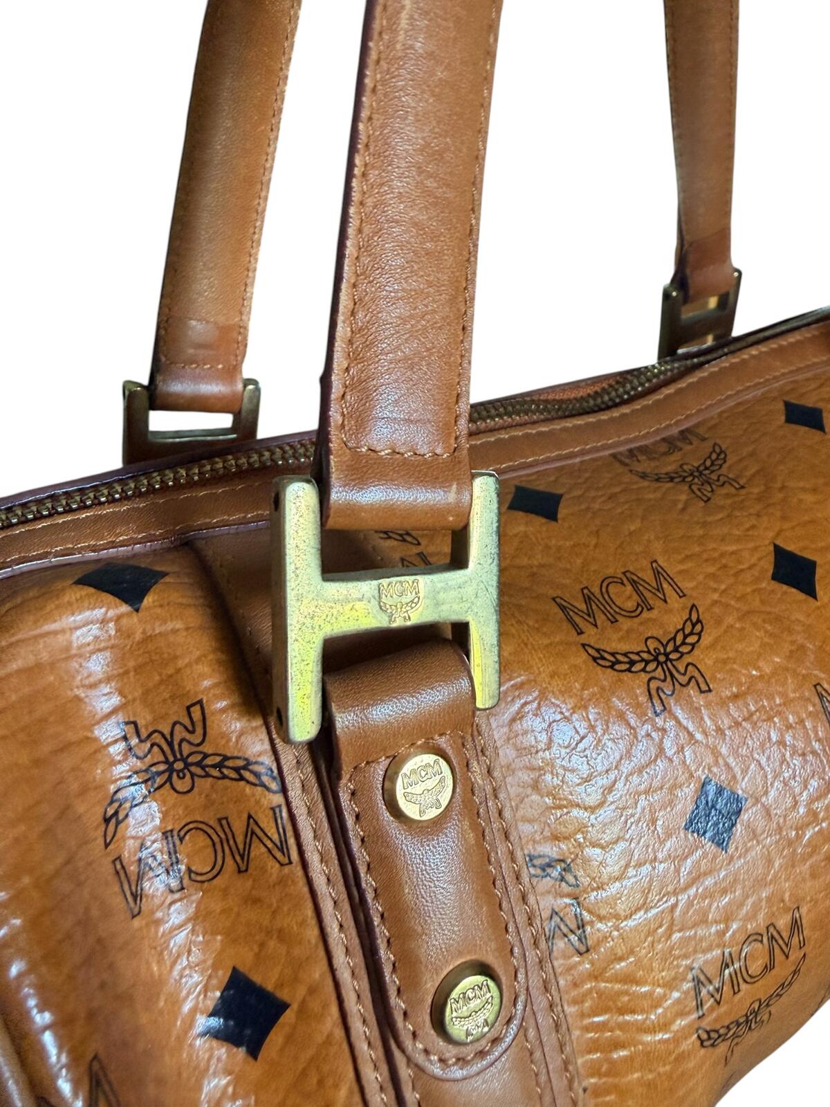 MCM Vintage Cognac Visetos Barrel Shoulder Bag