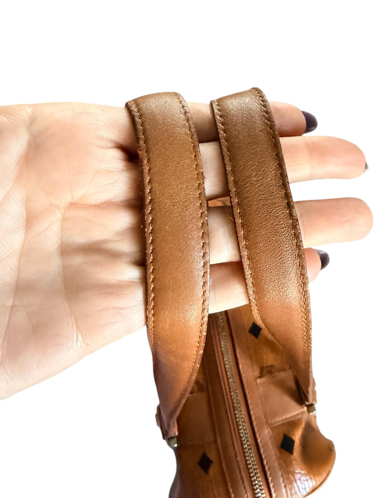 MCM Vintage Cognac Visetos Barrel Shoulder Bag