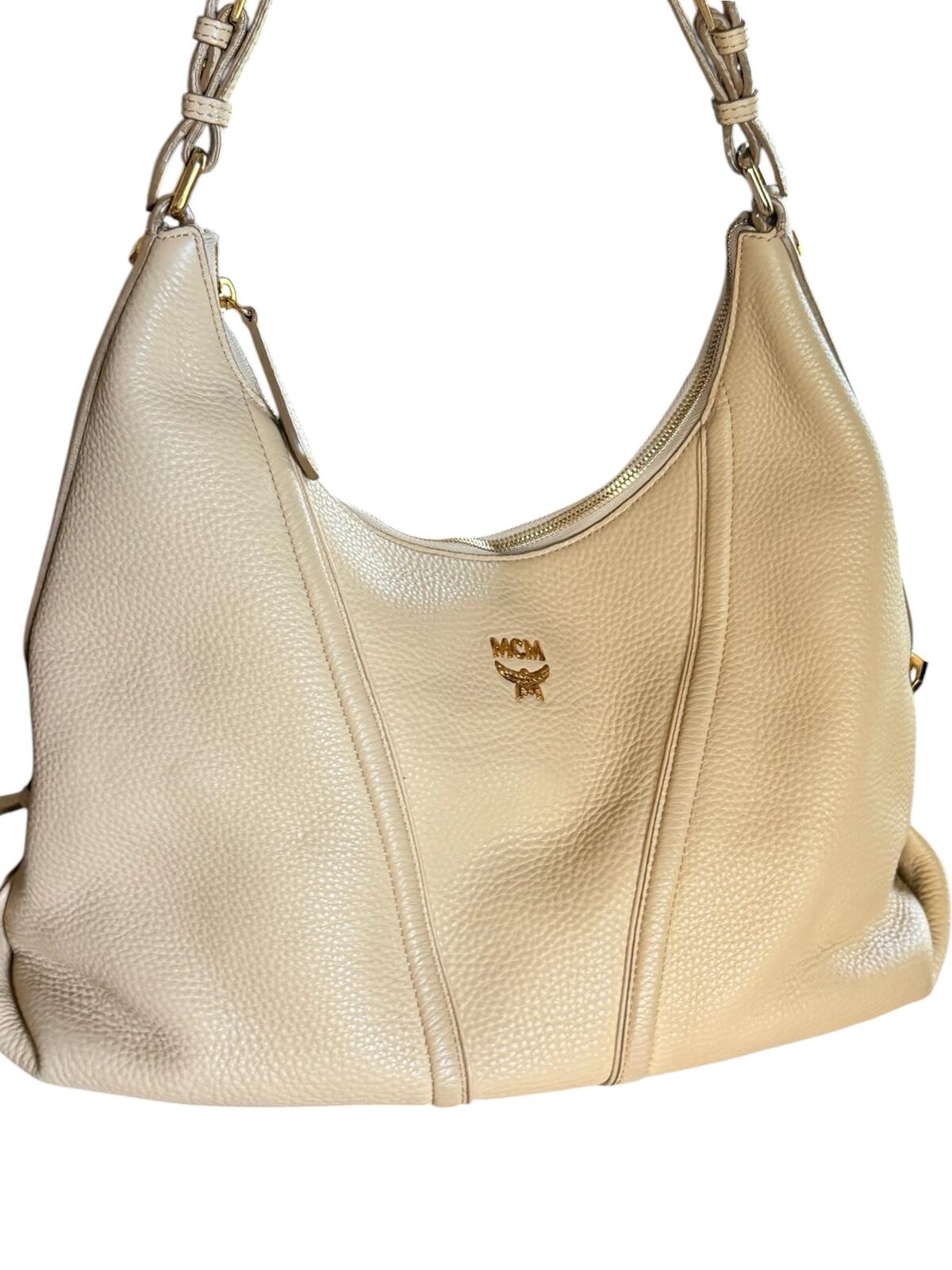 MCM Klara Medium Hobo Bag Beige Pebbled Leather Gold Hardware