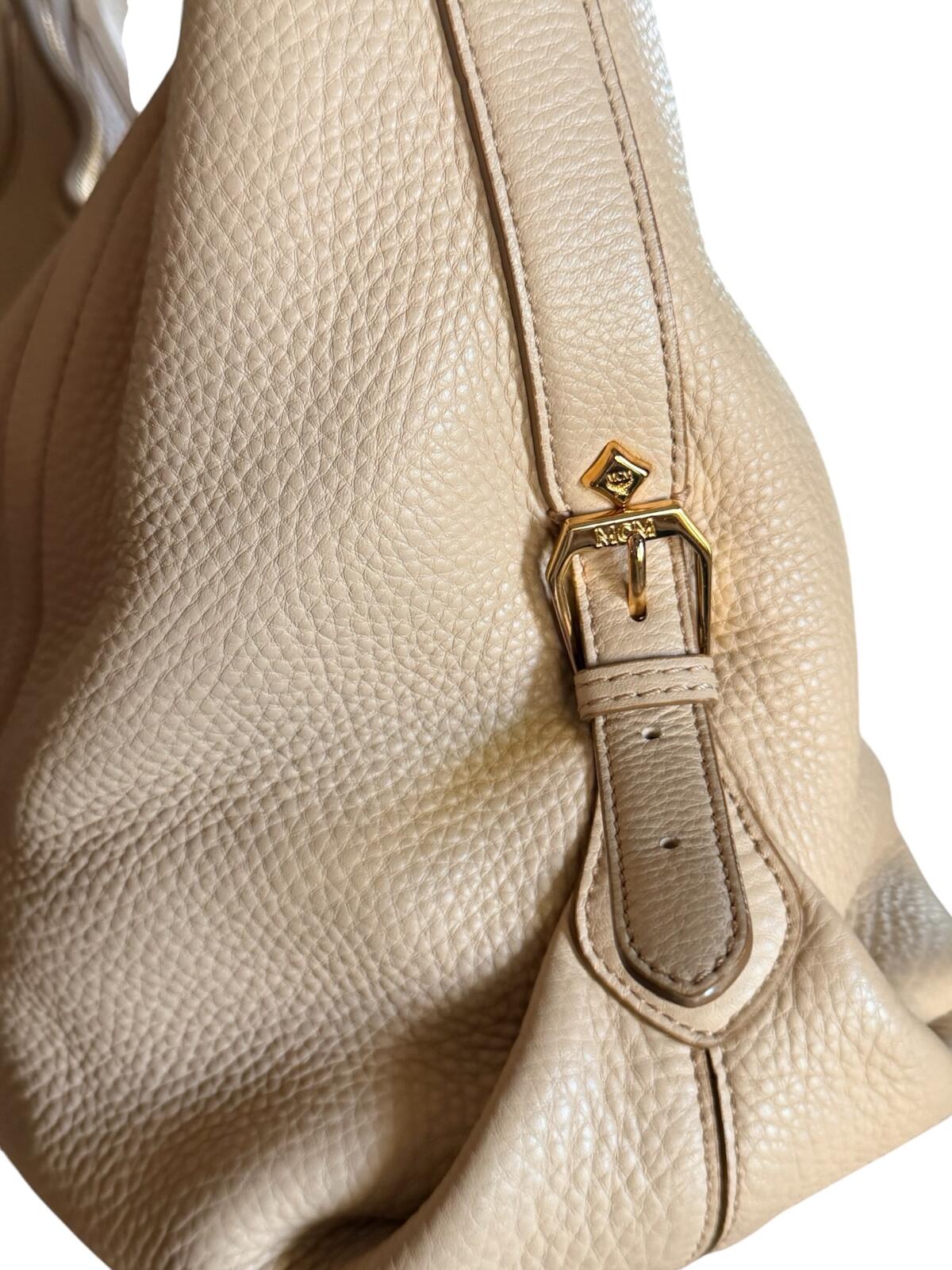 MCM Klara Medium Hobo Bag Beige Pebbled Leather Gold Hardware