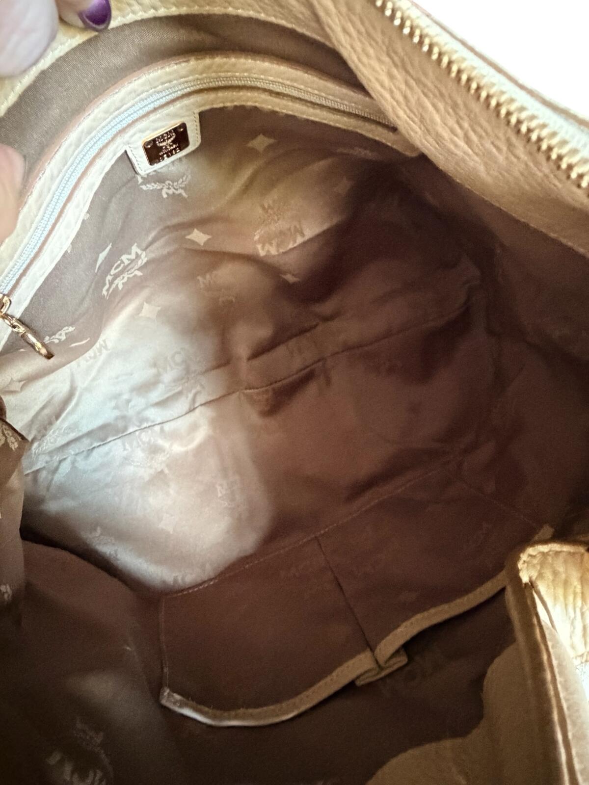 MCM Klara Medium Hobo Bag Beige Pebbled Leather Gold Hardware