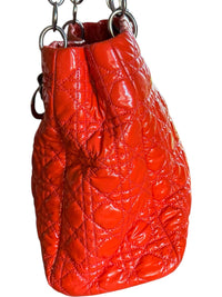 Christian Dior Lady Dior Cannage Orange Patent Leather Tote Bag Silver Hardware