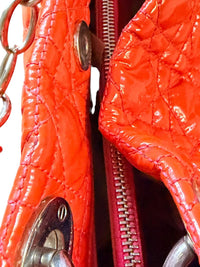 Christian Dior Lady Dior Cannage Orange Patent Leather Tote Bag Silver Hardware