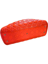 Christian Dior Lady Dior Cannage Orange Patent Leather Tote Bag Silver Hardware