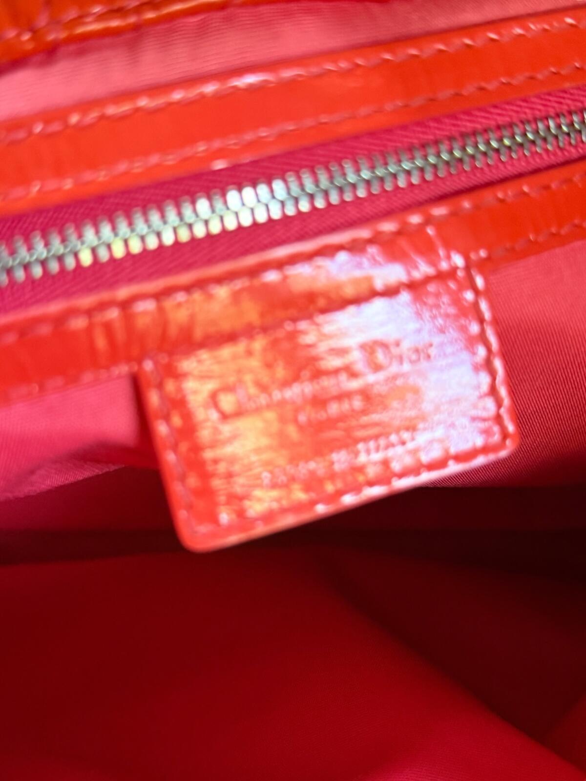 Christian Dior Lady Dior Cannage Orange Patent Leather Tote Bag Silver Hardware