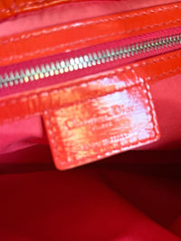 Christian Dior Lady Dior Cannage Orange Patent Leather Tote Bag Silver Hardware
