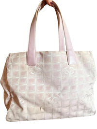 Chanel Pink Travel Line Tote Bag CC Jacquard Canvas Leather Handles Italy