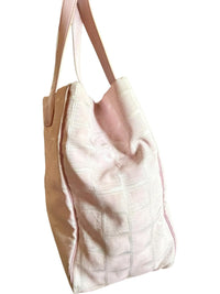 Chanel Pink Travel Line Tote Bag CC Jacquard Canvas Leather Handles Italy