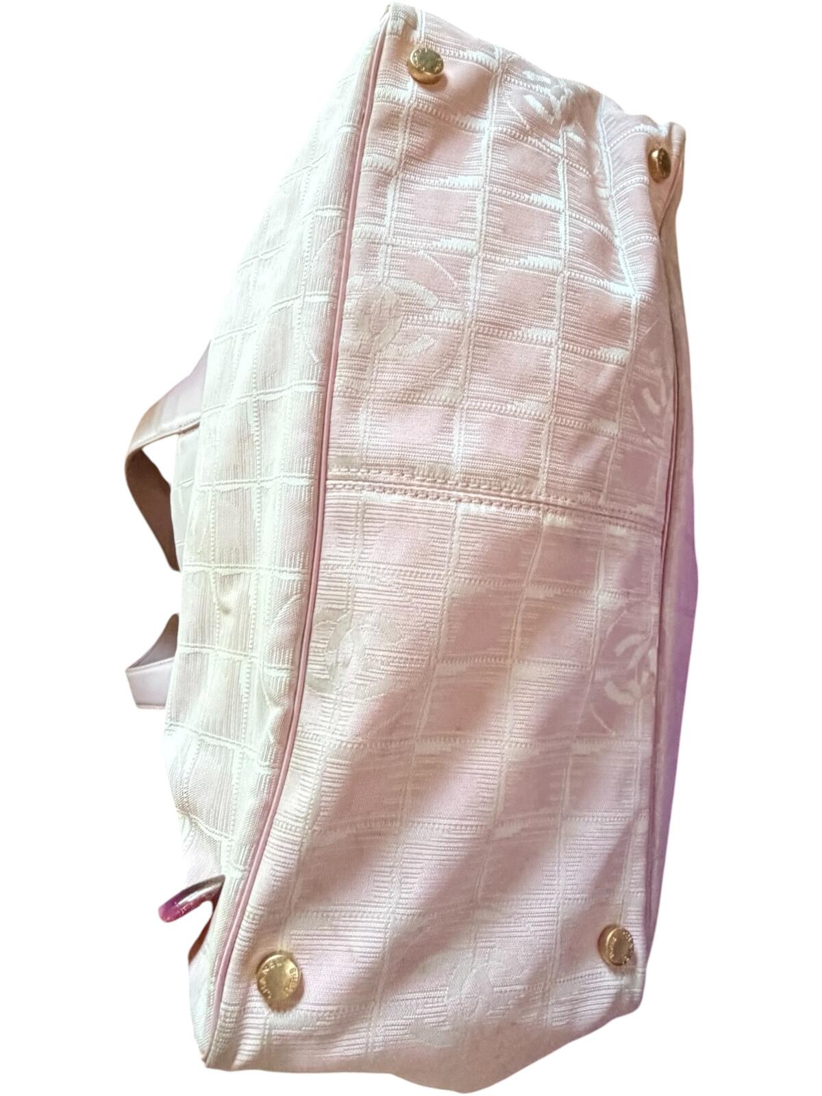 Chanel Pink Travel Line Tote Bag CC Jacquard Canvas Leather Handles Italy