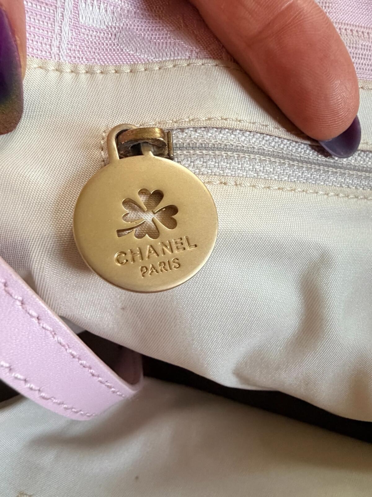 Chanel Pink Travel Line Tote Bag CC Jacquard Canvas Leather Handles Italy