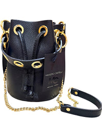 Massimo Castelli Black Leather Bucket Bag with Gold Chain Strap