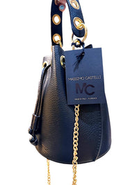 Massimo Castelli Black Leather Bucket Bag with Gold Chain Strap