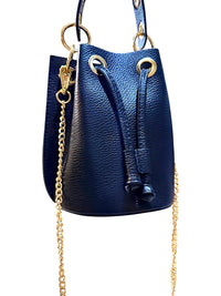 Massimo Castelli Black Leather Bucket Bag with Gold Chain Strap