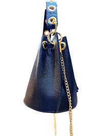 Massimo Castelli Black Leather Bucket Bag with Gold Chain Strap