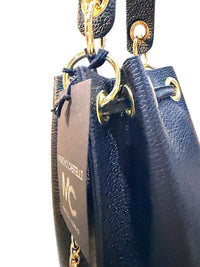 Massimo Castelli Black Leather Bucket Bag with Gold Chain Strap