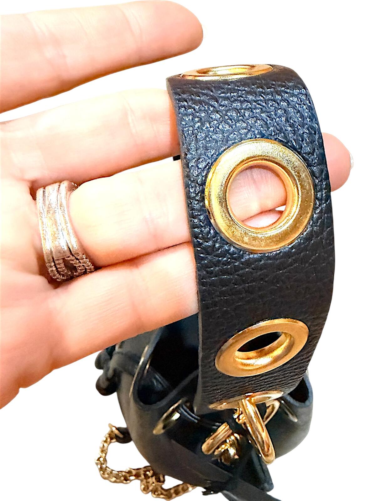 Massimo Castelli Black Leather Bucket Bag with Gold Chain Strap