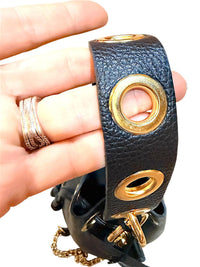 Massimo Castelli Black Leather Bucket Bag with Gold Chain Strap