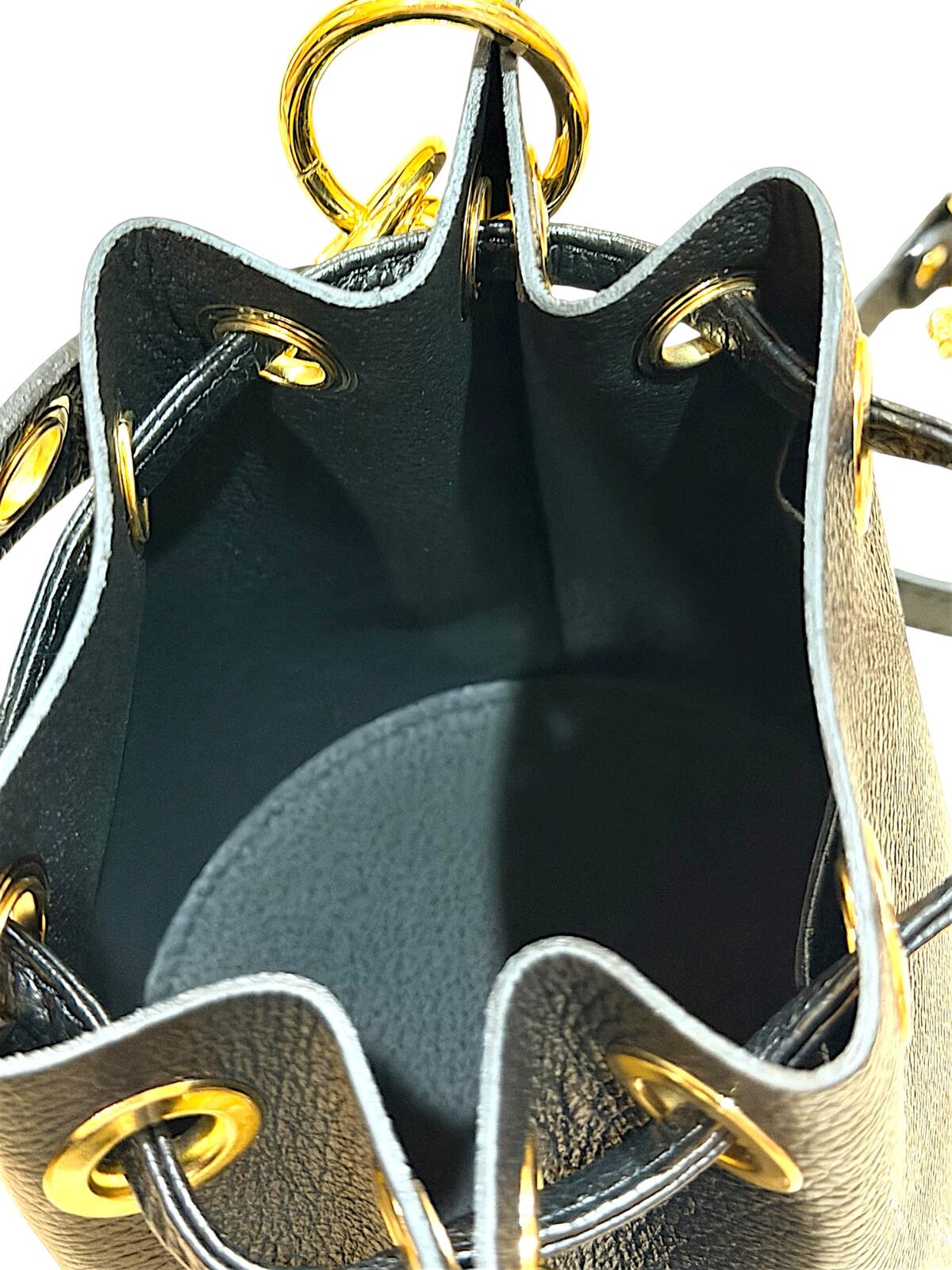 Massimo Castelli Black Leather Bucket Bag with Gold Chain Strap