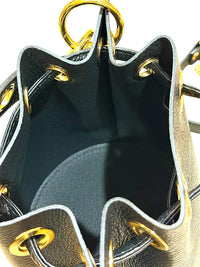 Massimo Castelli Black Leather Bucket Bag with Gold Chain Strap
