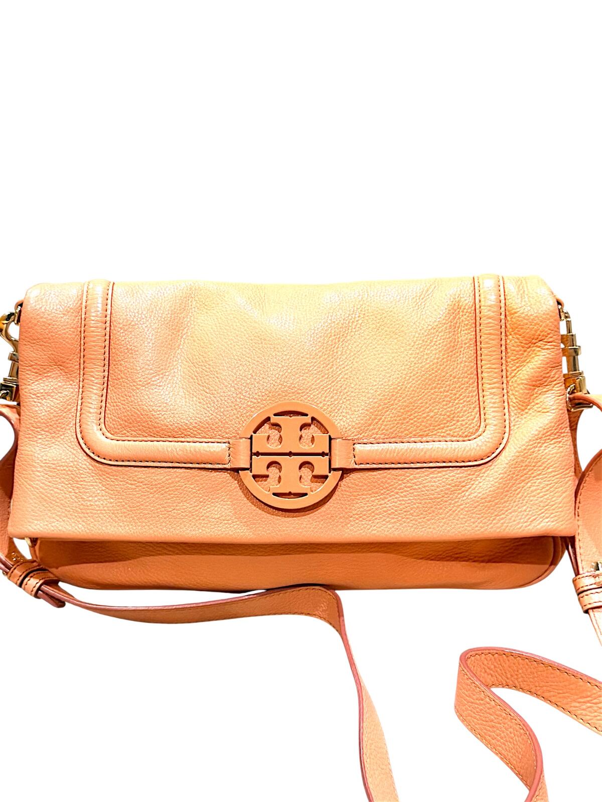 Tory Burch Pebbled Leather Crossbody Bag in Peach