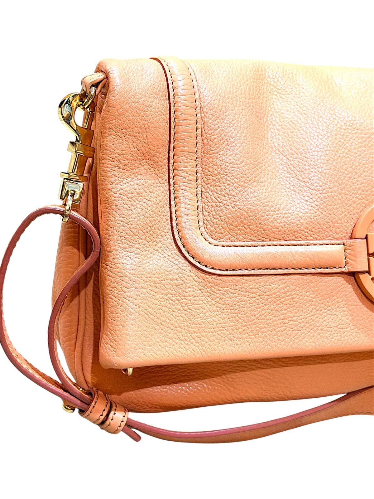 Tory Burch Pebbled Leather Crossbody Bag in Peach