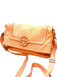Tory Burch Pebbled Leather Crossbody Bag in Peach