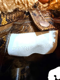 Stand Studio Faux Shearling & Snake Print Tote Bag Beige Brown
