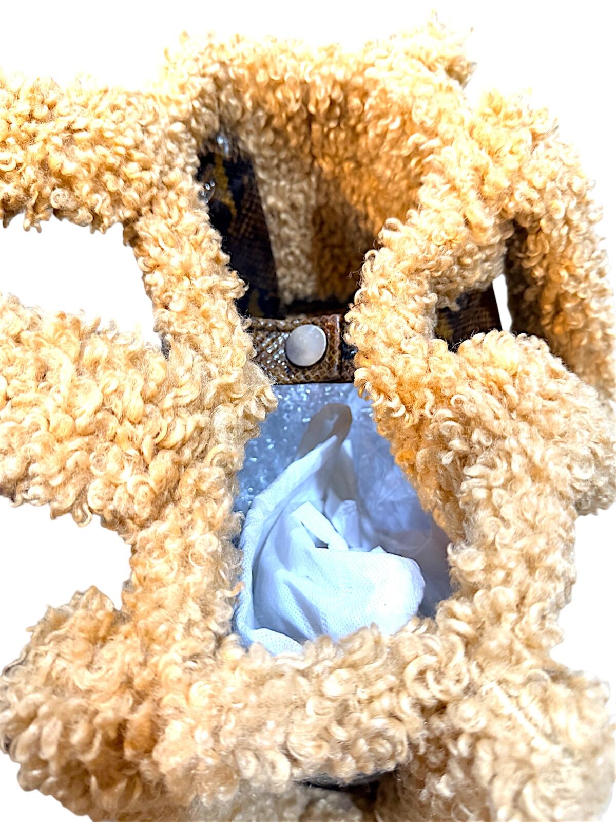 Stand Studio Faux Shearling & Snake Print Tote Bag Beige Brown