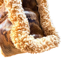 Stand Studio Faux Shearling & Snake Print Tote Bag Beige Brown