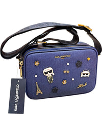 Karl Lagerfeld Denim Blue Crossbody Bag with Decorative Pins