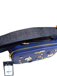 Karl Lagerfeld Denim Blue Crossbody Bag with Decorative Pins