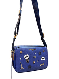 Karl Lagerfeld Denim Blue Crossbody Bag with Decorative Pins