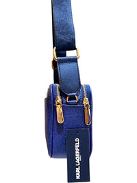 Karl Lagerfeld Denim Blue Crossbody Bag with Decorative Pins