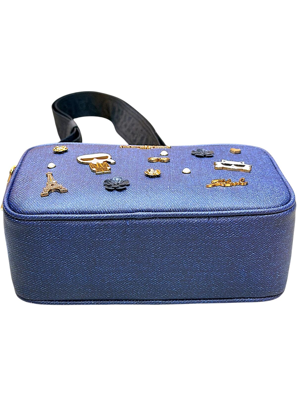Karl Lagerfeld Denim Blue Crossbody Bag with Decorative Pins