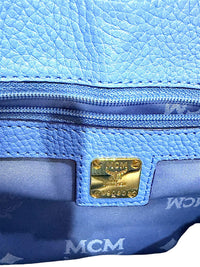 MCM First Lady Pebbled Leather Satchel Crossbody Bag Blue