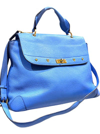 MCM First Lady Pebbled Leather Satchel Crossbody Bag Blue