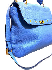 MCM First Lady Pebbled Leather Satchel Crossbody Bag Blue