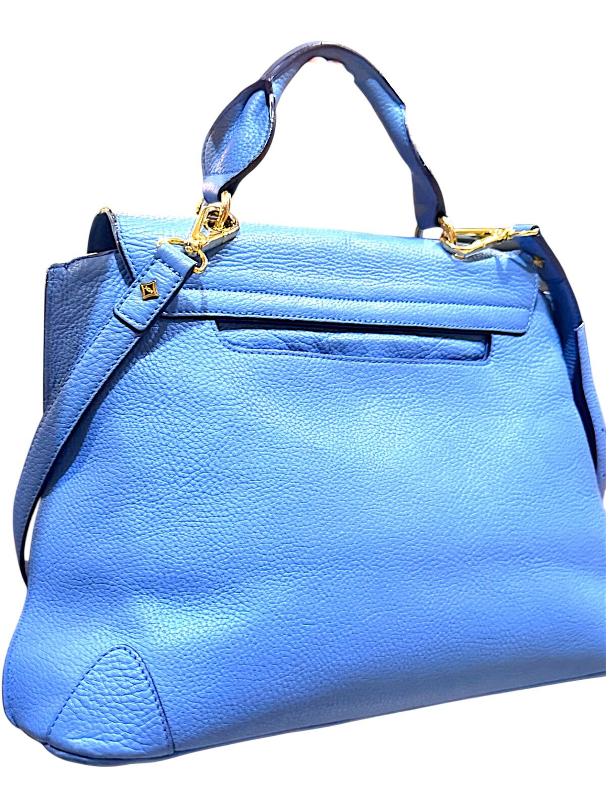 MCM First Lady Pebbled Leather Satchel Crossbody Bag Blue