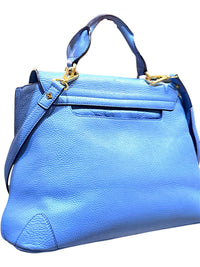 MCM First Lady Pebbled Leather Satchel Crossbody Bag Blue