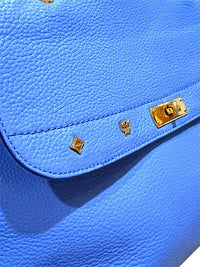 MCM First Lady Pebbled Leather Satchel Crossbody Bag Blue
