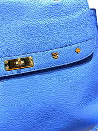 MCM First Lady Pebbled Leather Satchel Crossbody Bag Blue