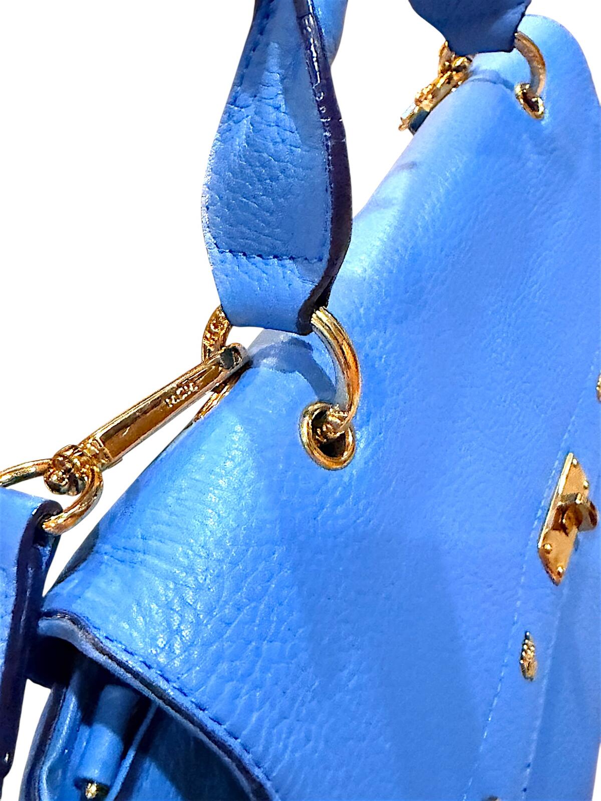 MCM First Lady Pebbled Leather Satchel Crossbody Bag Blue