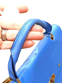 MCM First Lady Pebbled Leather Satchel Crossbody Bag Blue