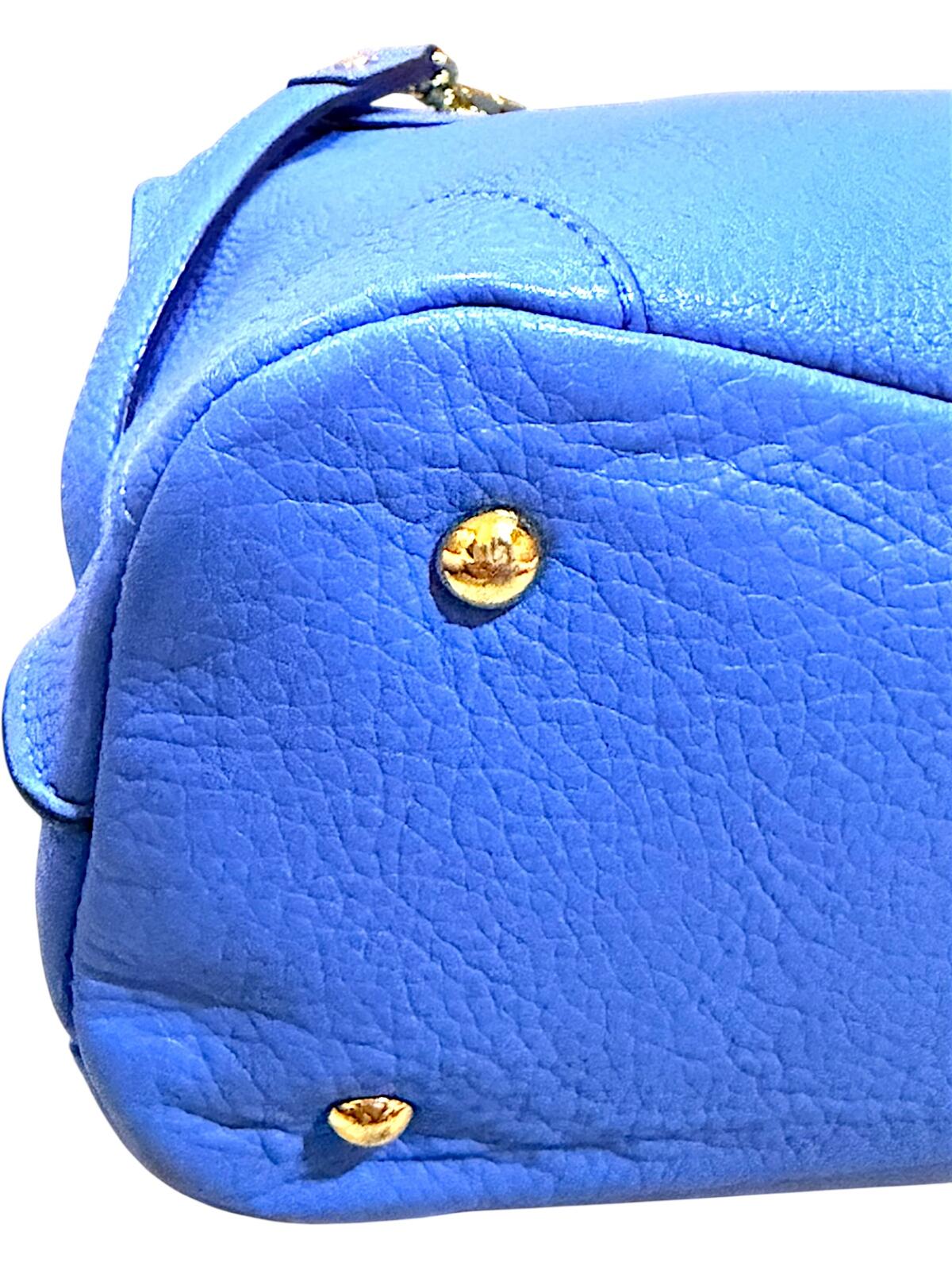 MCM First Lady Pebbled Leather Satchel Crossbody Bag Blue