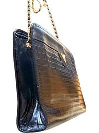 Mario Valentino Black Leather Crossbody Bag Vintage V Logo Chain Purse
