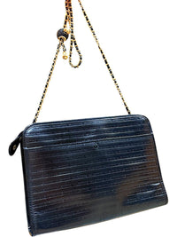 Mario Valentino Black Leather Crossbody Bag Vintage V Logo Chain Purse