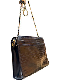 Mario Valentino Black Leather Crossbody Bag Vintage V Logo Chain Purse