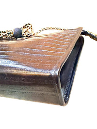 Mario Valentino Black Leather Crossbody Bag Vintage V Logo Chain Purse