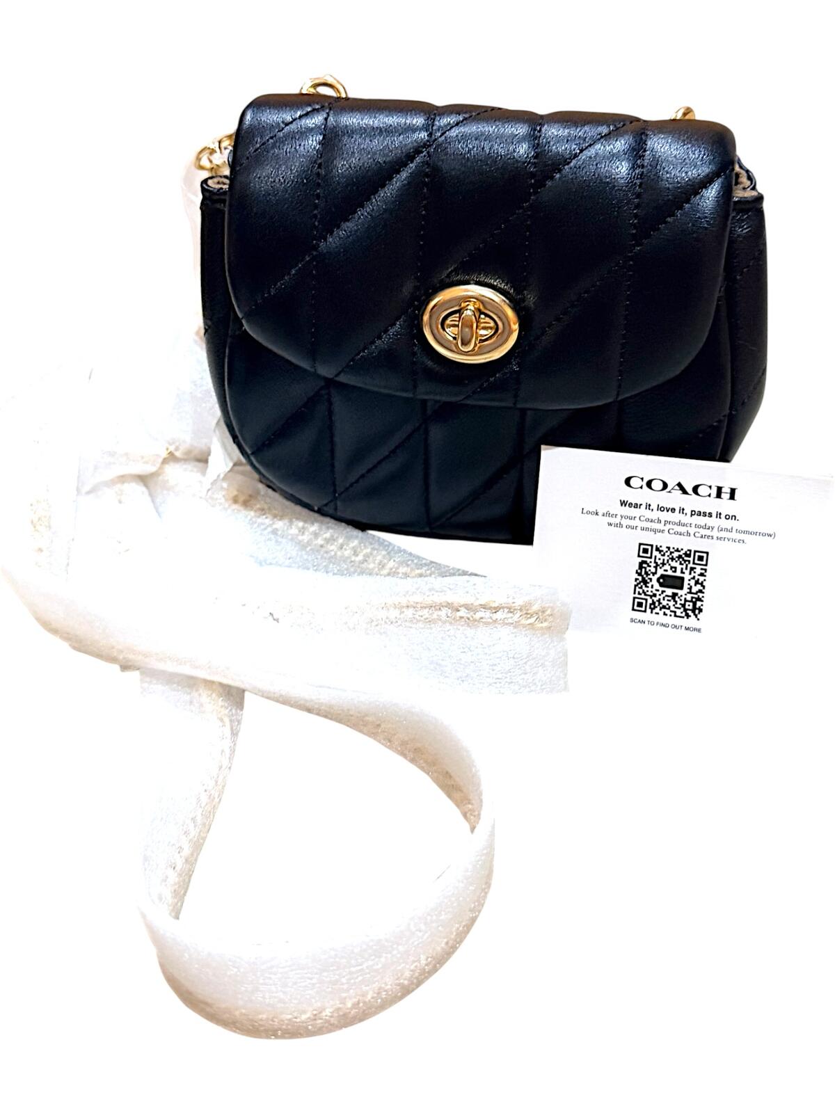 Coach Quilted Leather Turnlock Crossbody Bag C018 NWT Black Gold